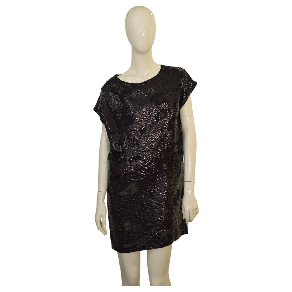 See By Chloe Black Sequined Cap Sleeves Short Mini Length Dress size 42